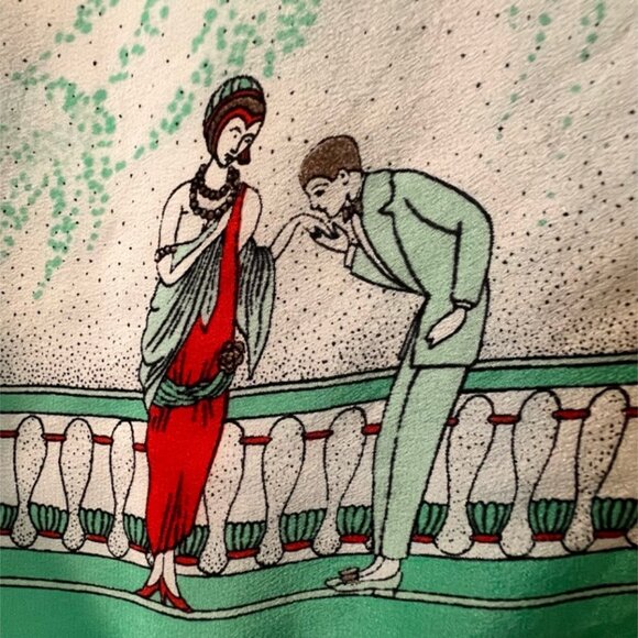 Vintage Pierre Baccara Paris Silk Scarf Hand Rolled Mint Green 1970s Figurative - Picture 9 of 10